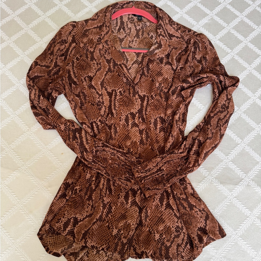 Brown Snake Print Long Sleeve Top